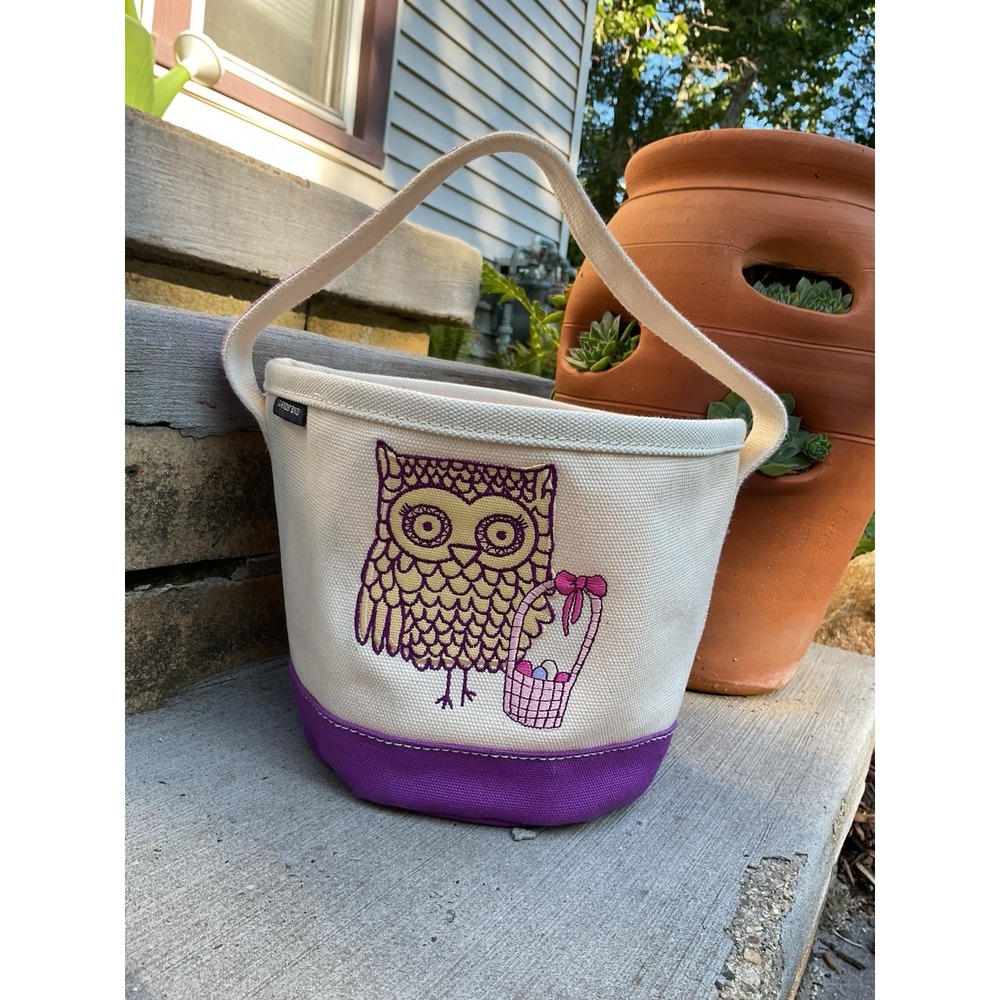 Lands' End Canvas Easter Egg Hunt Basket Tote Purple Owl